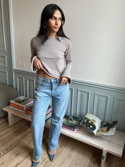 Djerf Avenue Bateau Neck Sweater Creamy Oat Clearance