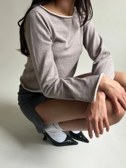 Djerf Avenue Bateau Neck Sweater Creamy Oat Clearance