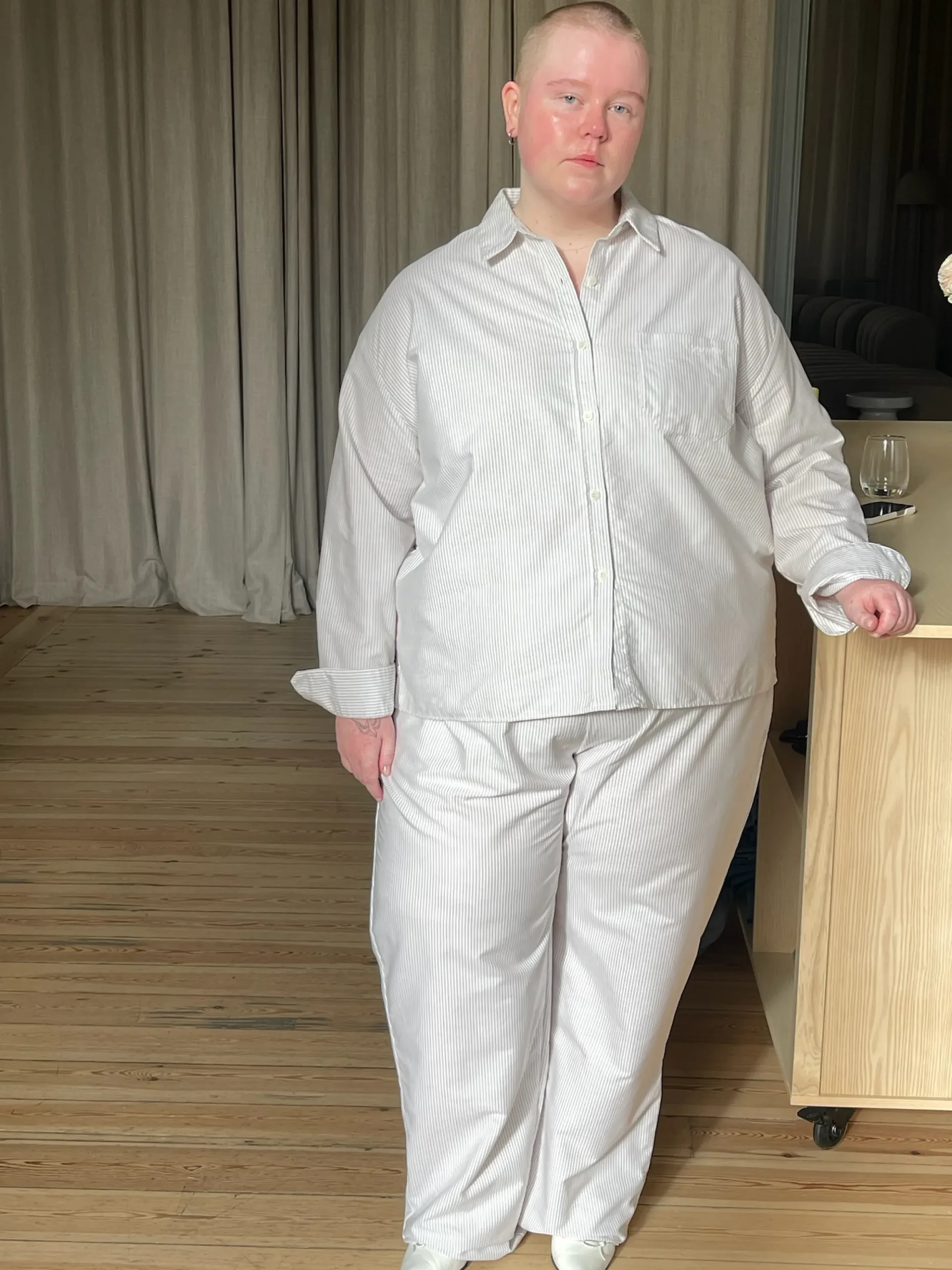 Djerf Avenue Breezy Pants Beige Stripe Outlet