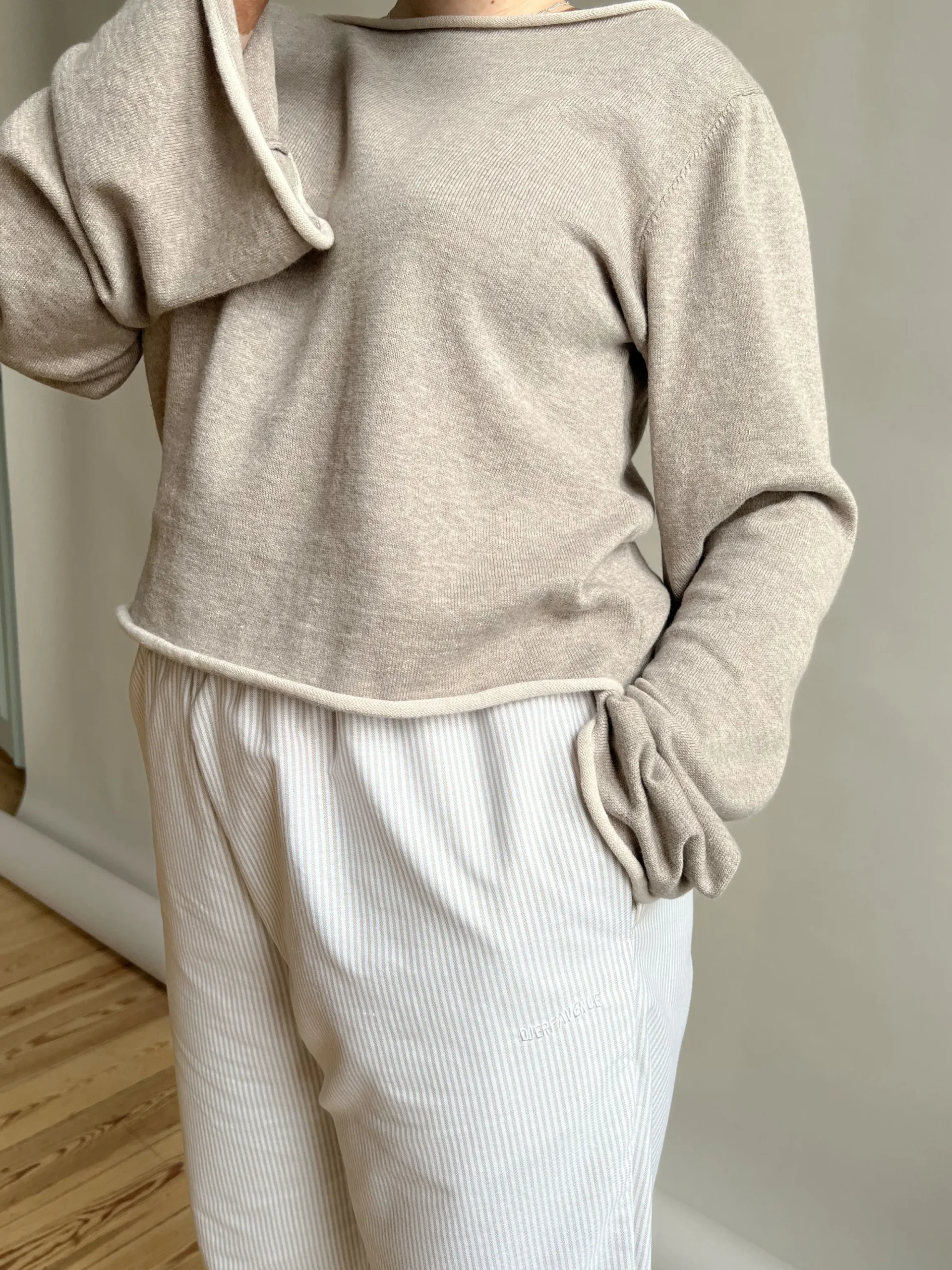 Djerf Avenue Breezy Pants Beige Stripe Outlet