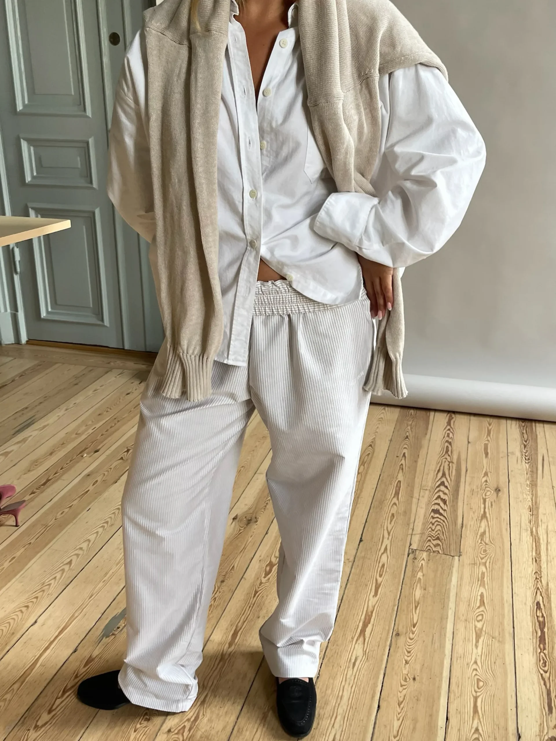 Djerf Avenue Breezy Pants Beige Stripe - Tall Outlet