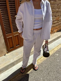 Djerf Avenue Breezy Pants Beige Stripe Outlet