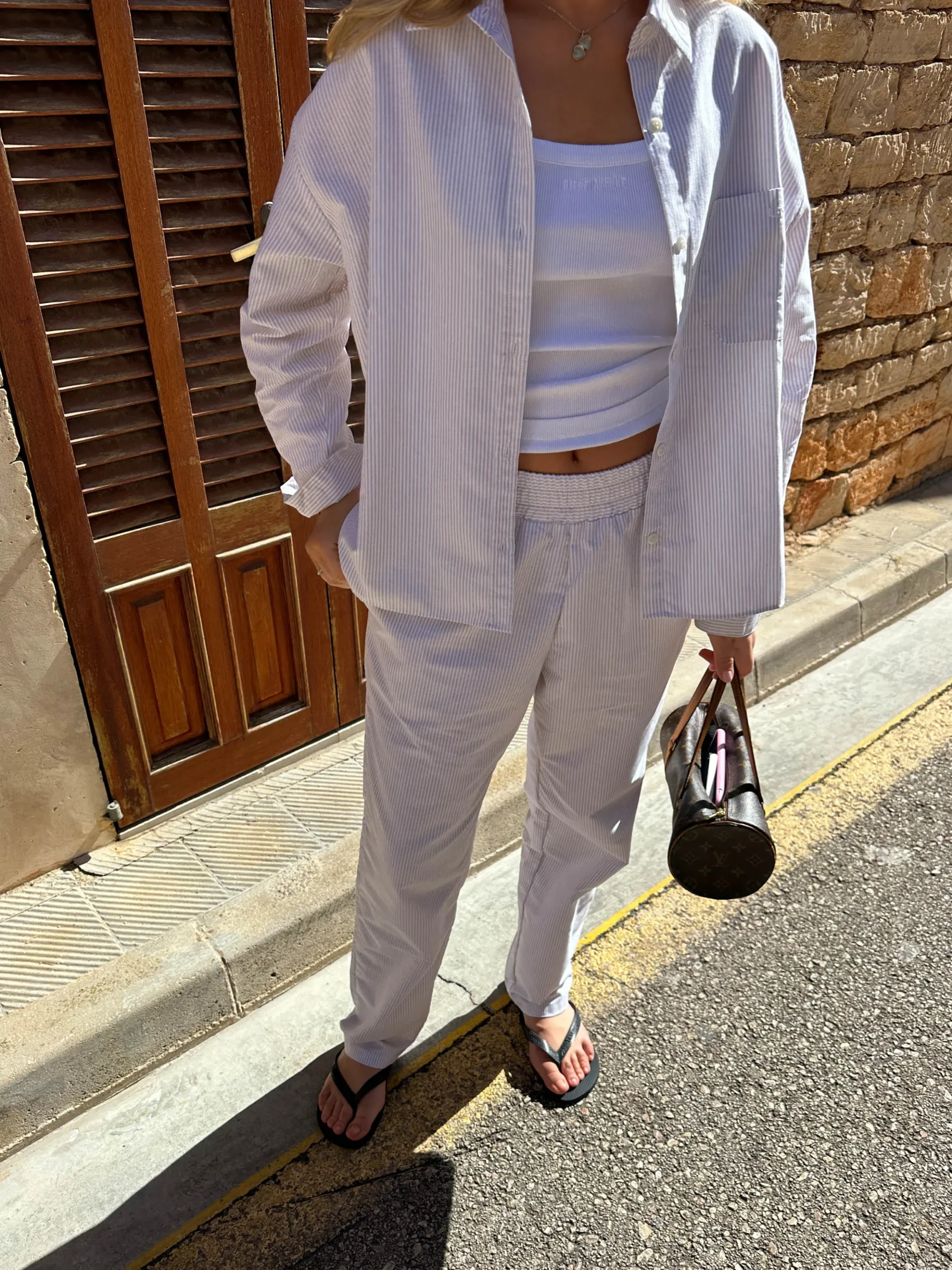 Djerf Avenue Breezy Pants Beige Stripe Outlet