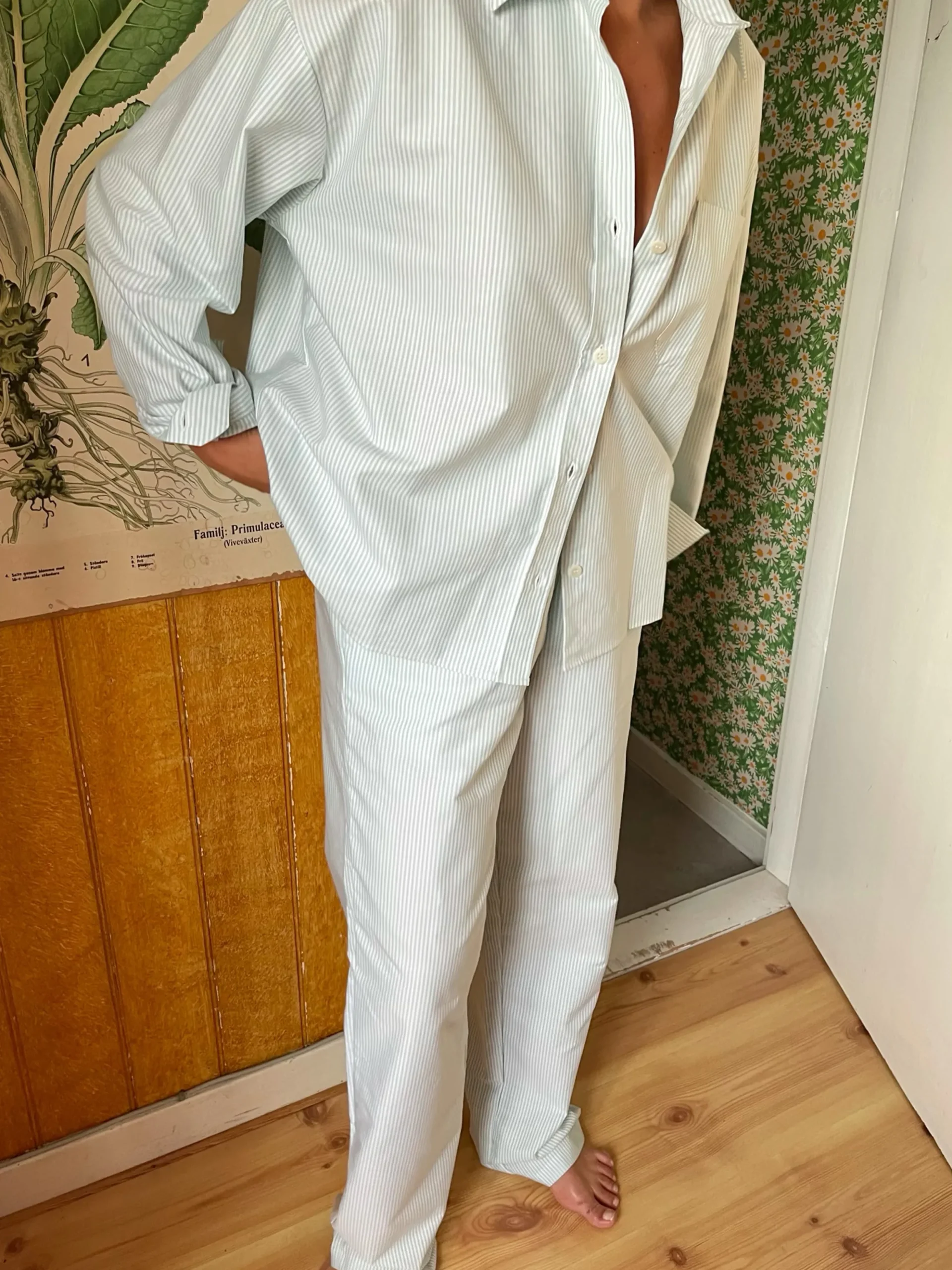 Djerf Avenue Breezy Skjorta Green Stripe Store