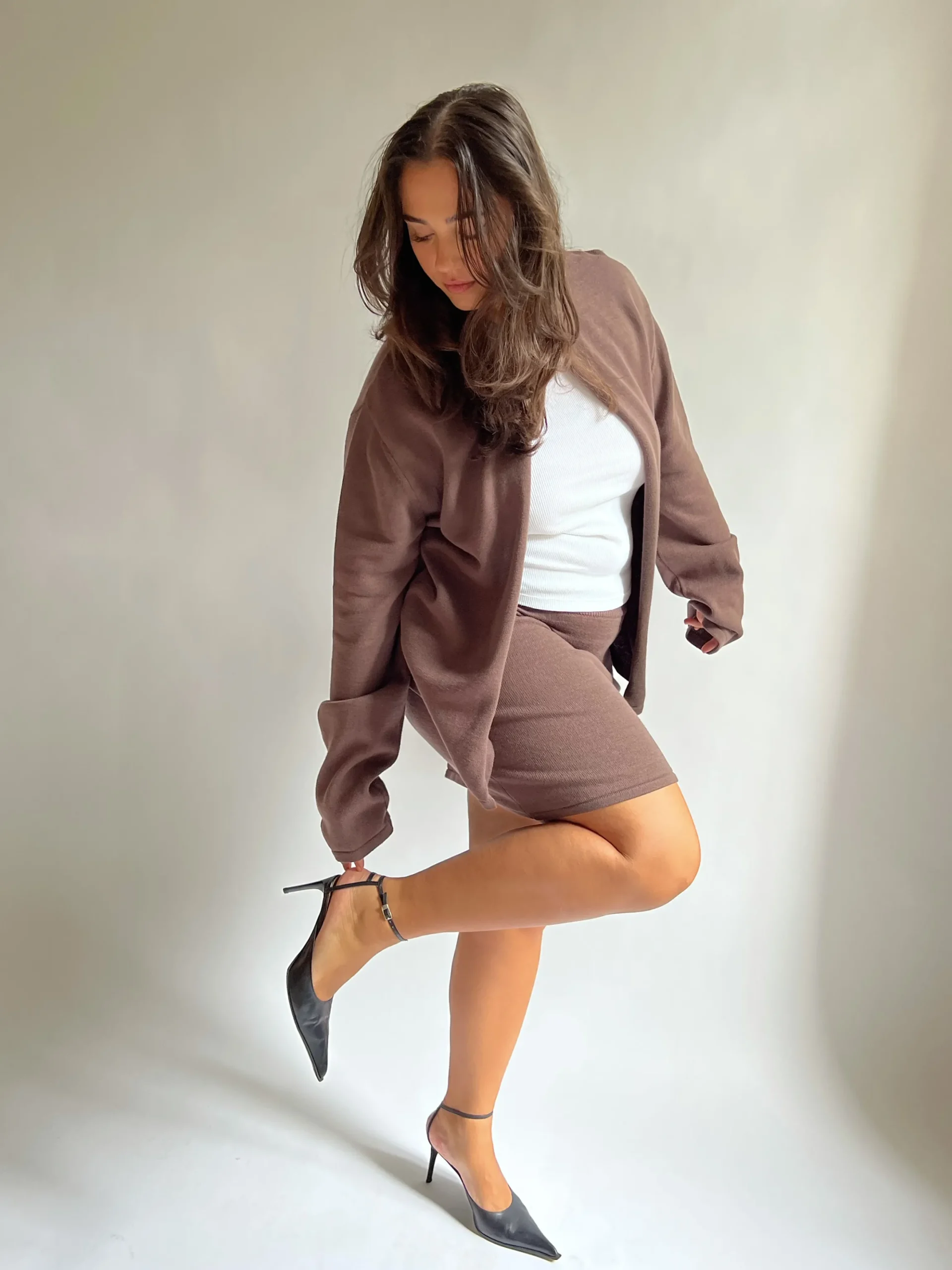 Djerf Avenue Button Up Cardigan Kakao Sale