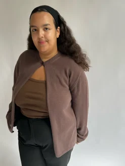 Djerf Avenue Button Up Cardigan Kakao Sale