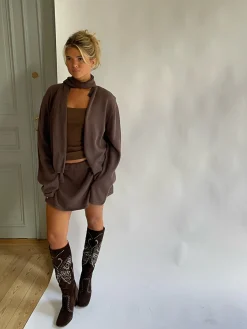 Djerf Avenue Button Up Cardigan Kakao Sale