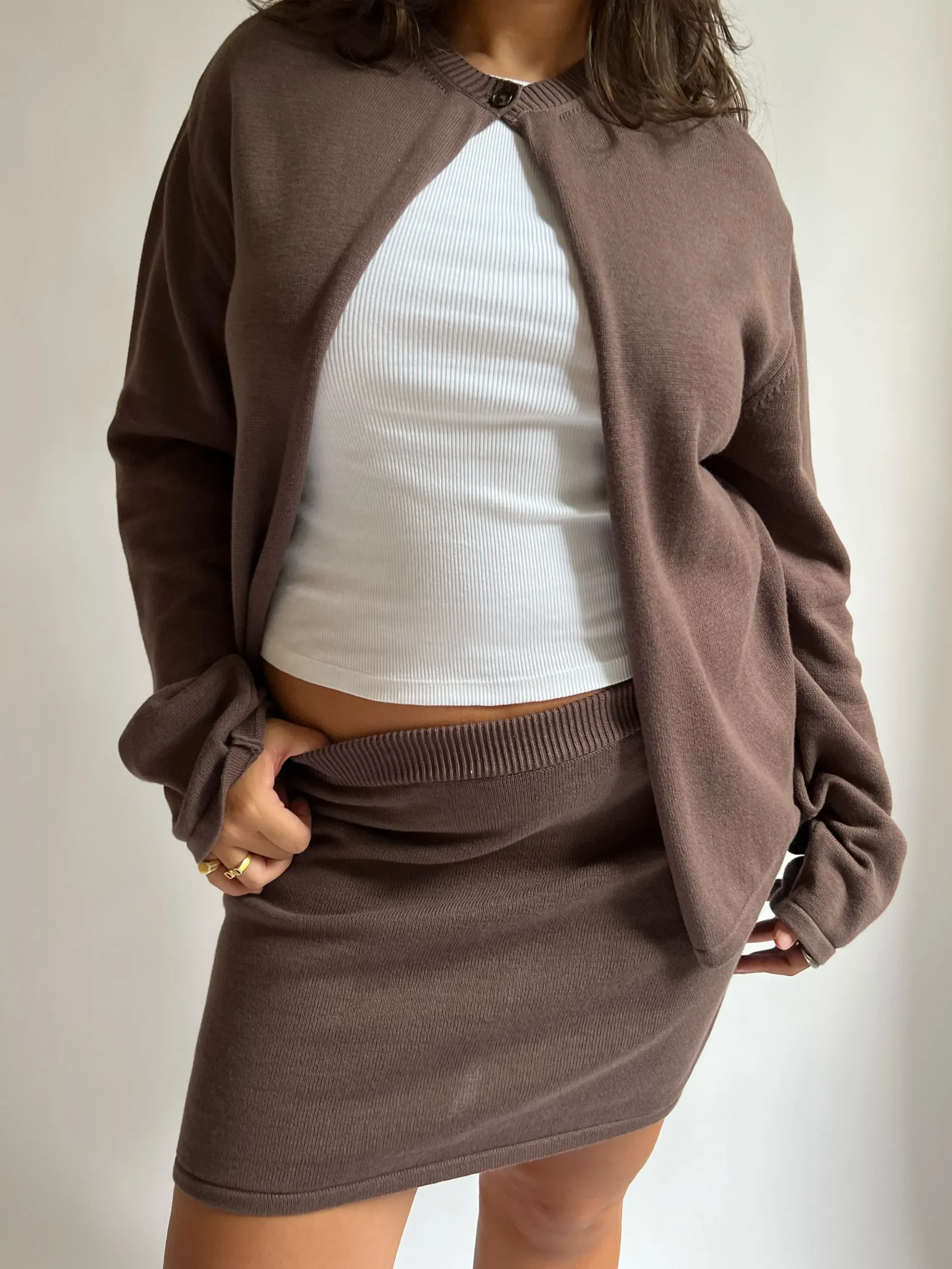 Djerf Avenue Button Up Cardigan Kakao Sale