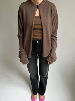 Djerf Avenue Button Up Cardigan Kakao Sale