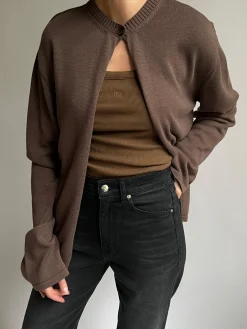 Djerf Avenue Button Up Cardigan Kakao Sale