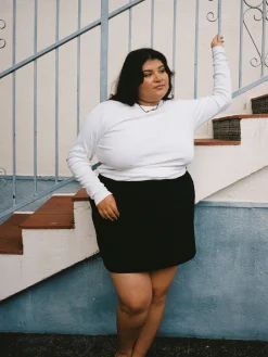 Djerf Avenue Daglig Langarmad Topp Ribbad Vit Outlet