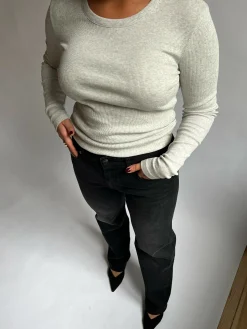 Djerf Avenue Daglig Langarmad Topp Ribbad Gramelerad Cheap