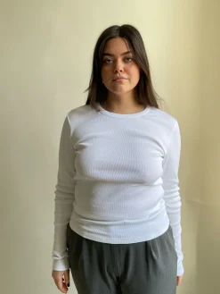 Djerf Avenue Daglig Langarmad Topp Ribbad Vit Outlet