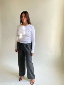 Djerf Avenue Daglig Langarmad Topp Ribbad Vit Outlet