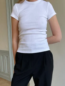 Djerf Avenue Daglig T-Shirt Ribbad Vit Hot