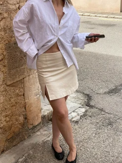 Djerf Avenue Denim Must Have Mini Skirt Cream Sale