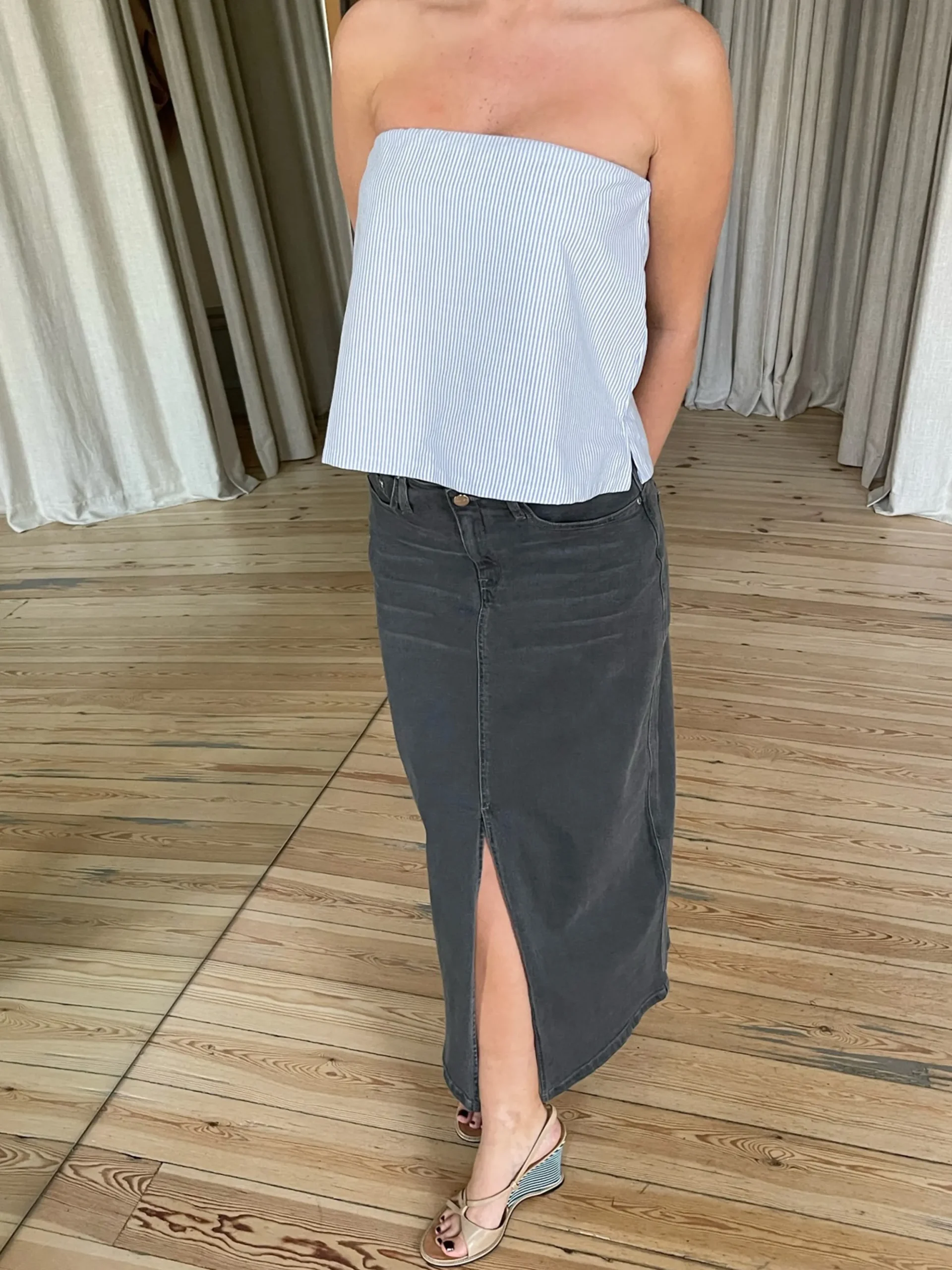 Djerf Avenue Denimkjol Midi Washed Grey Sale