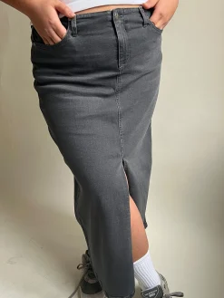 Djerf Avenue Denimkjol Midi Washed Grey Sale