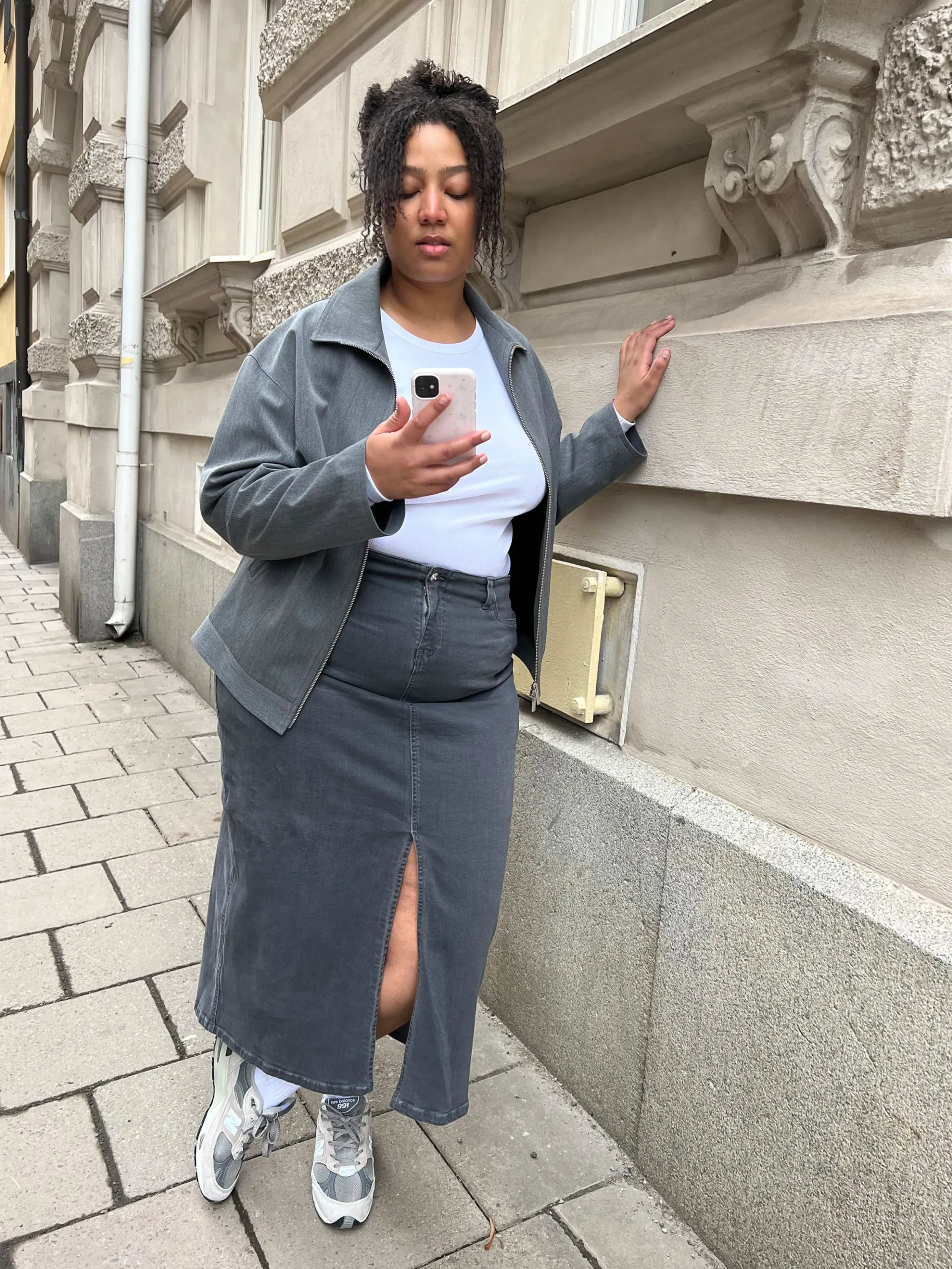 Djerf Avenue Denimkjol Midi Washed Grey Sale