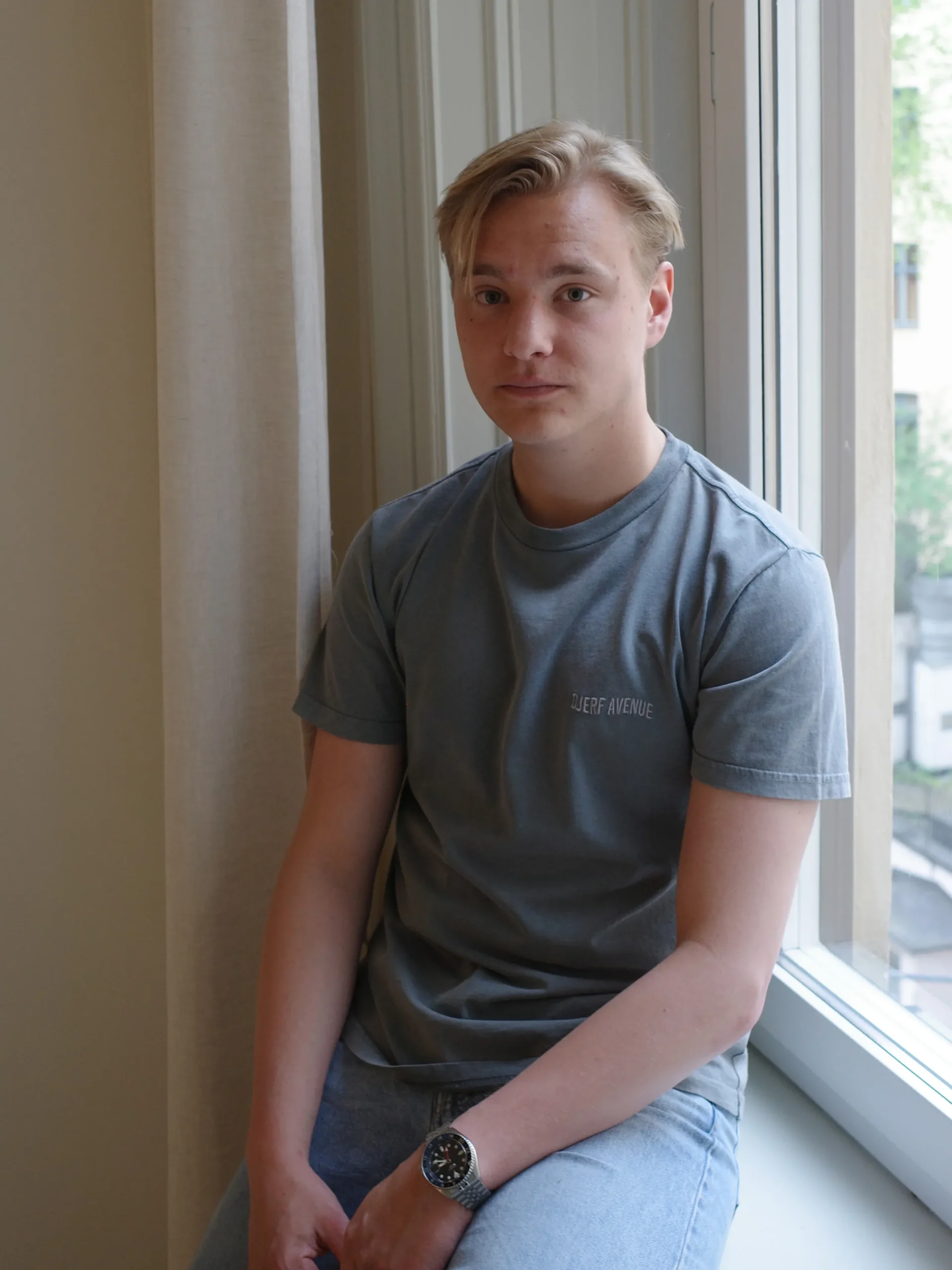 Djerf Avenue Rak Passform T-Shirt Tvattad Gra Store