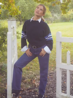 Djerf Avenue Randig Arm Crewneck Bla Hot