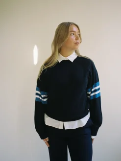 Djerf Avenue Randig Arm Crewneck Bla Hot