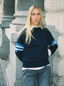 Djerf Avenue Randig Arm Crewneck Bla Hot