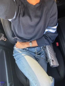 Djerf Avenue Randig Arm Crewneck Bla Hot