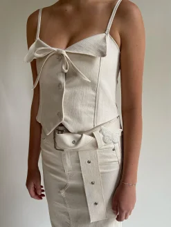 Djerf Avenue Remake Denim Butterfly Belt Cream Clearance