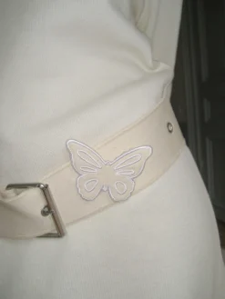 Djerf Avenue Remake Denim Butterfly Belt Cream Clearance