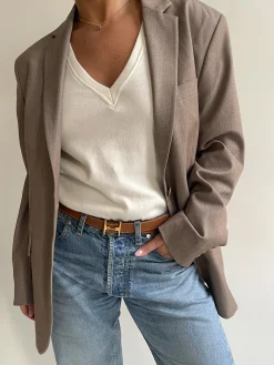 Djerf Avenue Remake Getaway V-Neck Top Cream Fashion