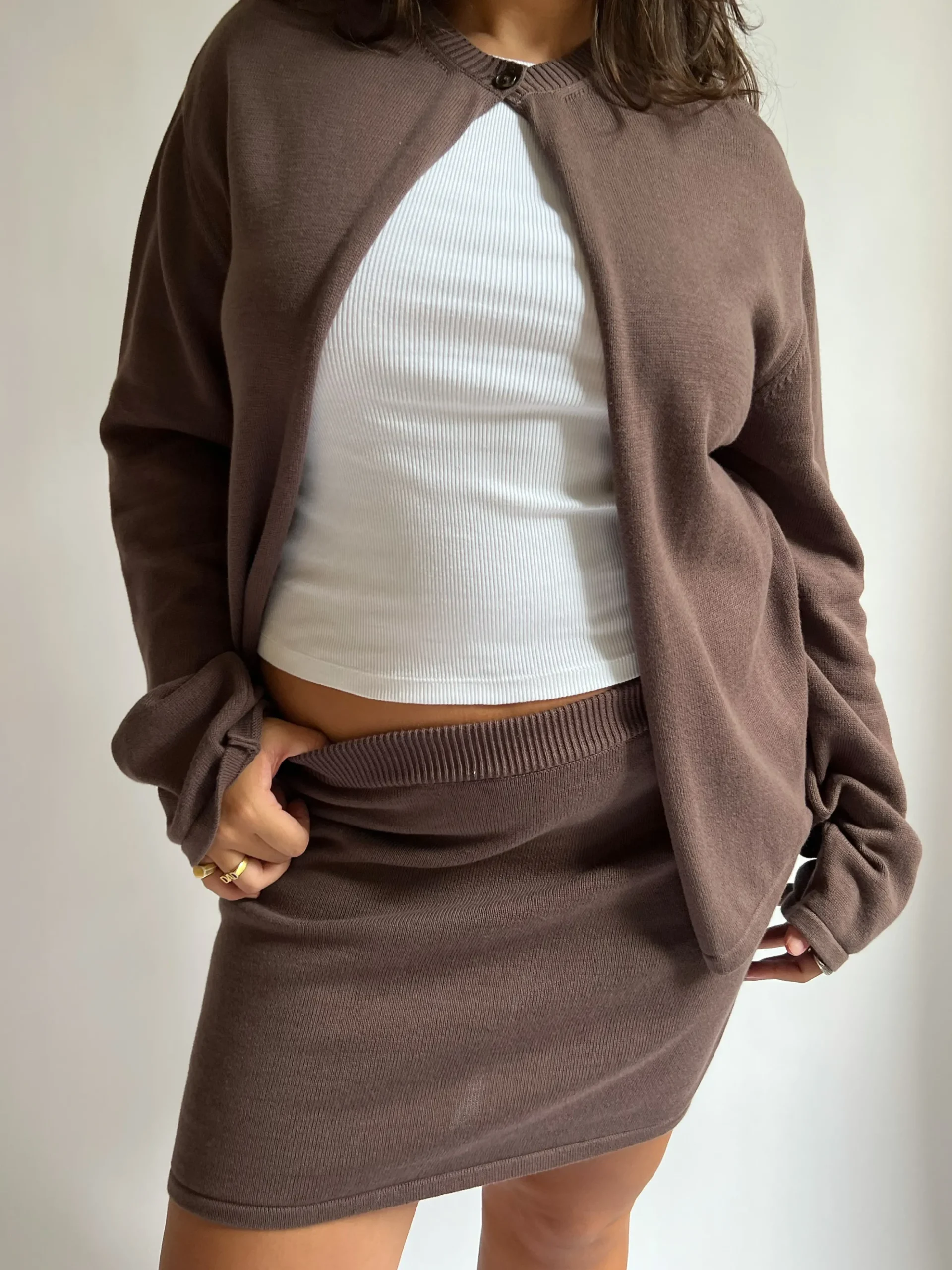 Djerf Avenue Stickad Minikjol Kakao Sale